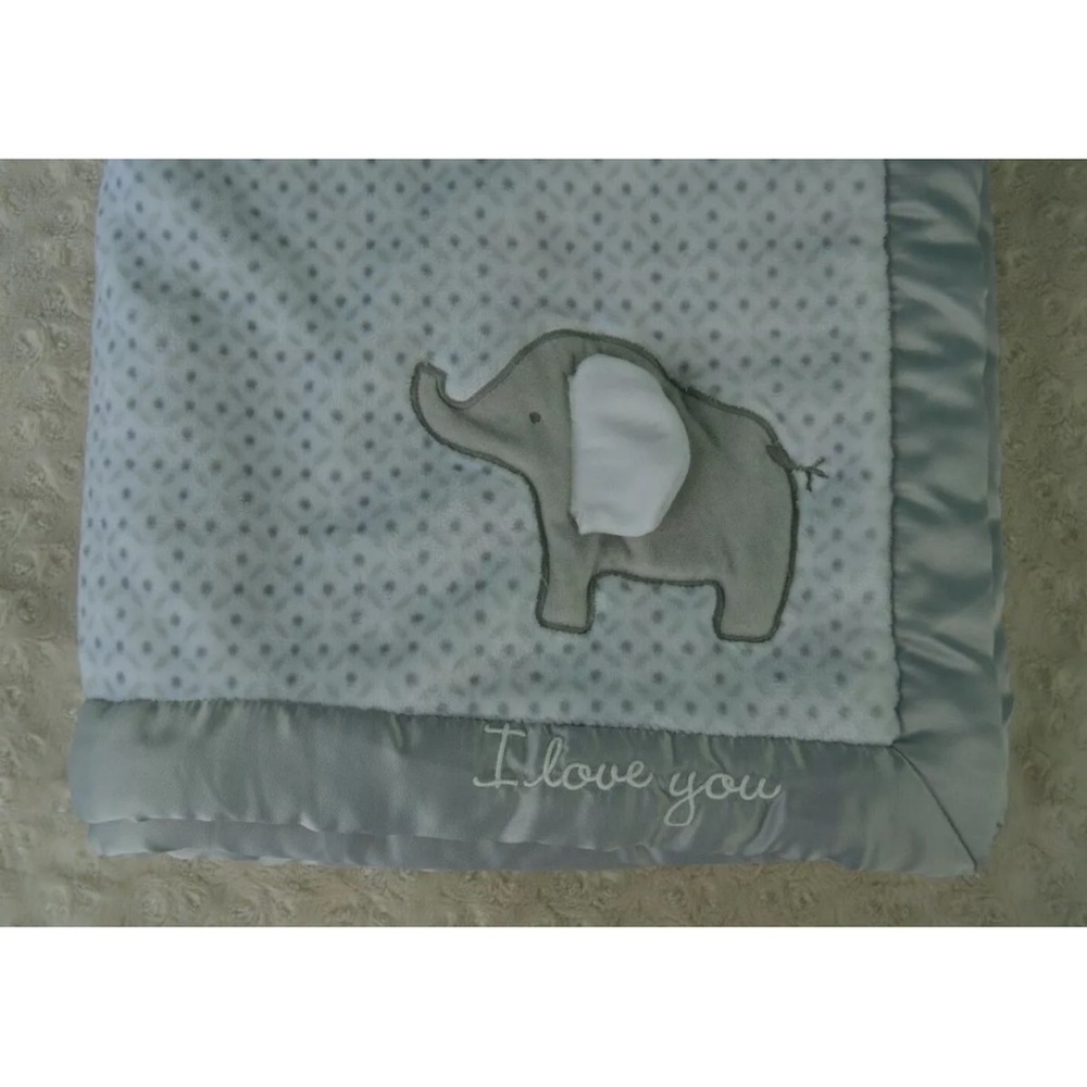 Wendy Bellissimo I Love You Elephant Baby Blanket Gray White Polka Dot Lovey